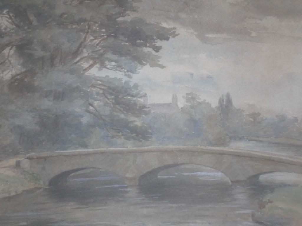 Appraisal: F M Pearce thC school bridge over a river watercolour