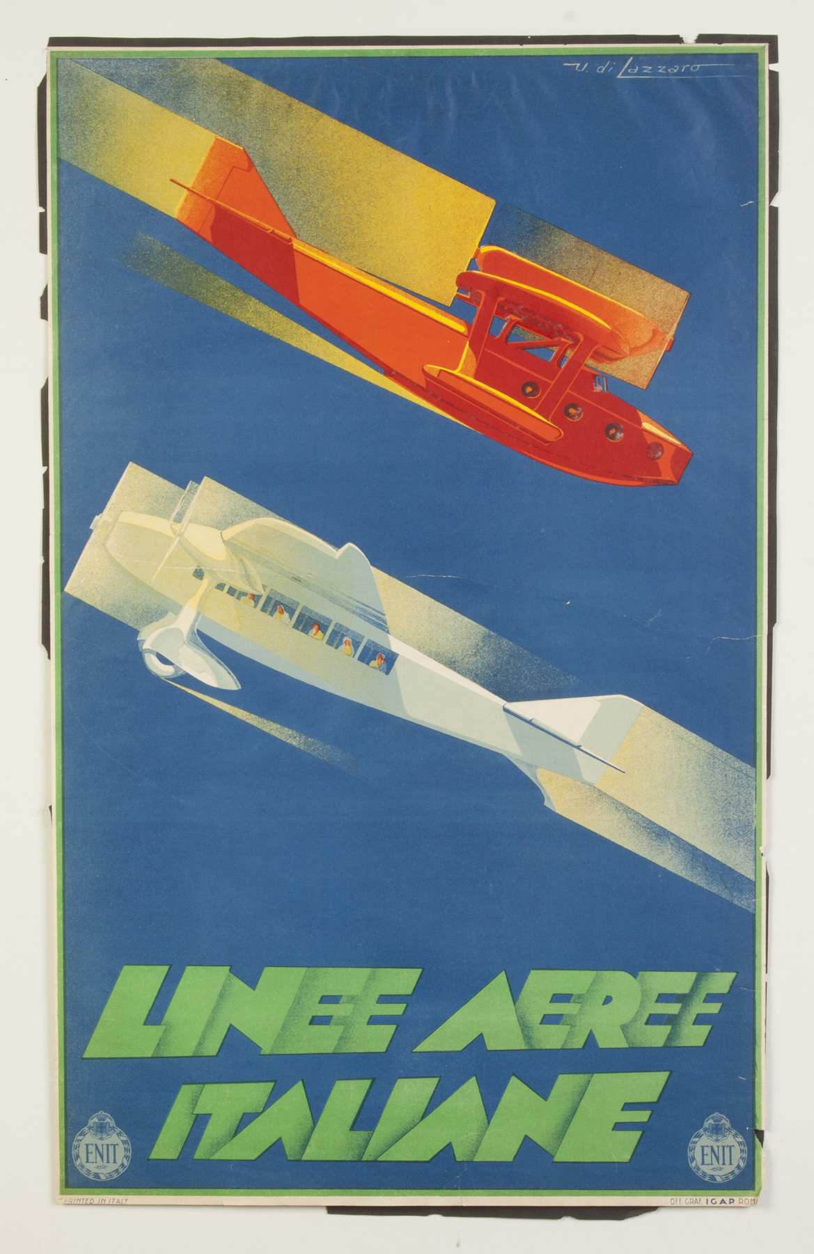 Appraisal: Linee Aeree Italiane Vintage Travel Poster By U di Lazzaro