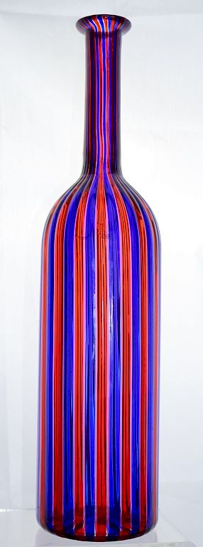 Appraisal: Venini Murano Art Glass Striped Bottle Sculpture Signed vintage Murano