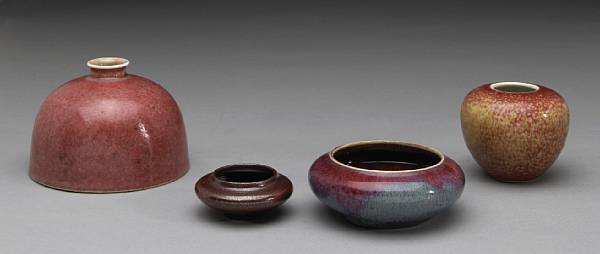 Appraisal: Five porcelain containers with mottled glazes Qing Dynasty or Later