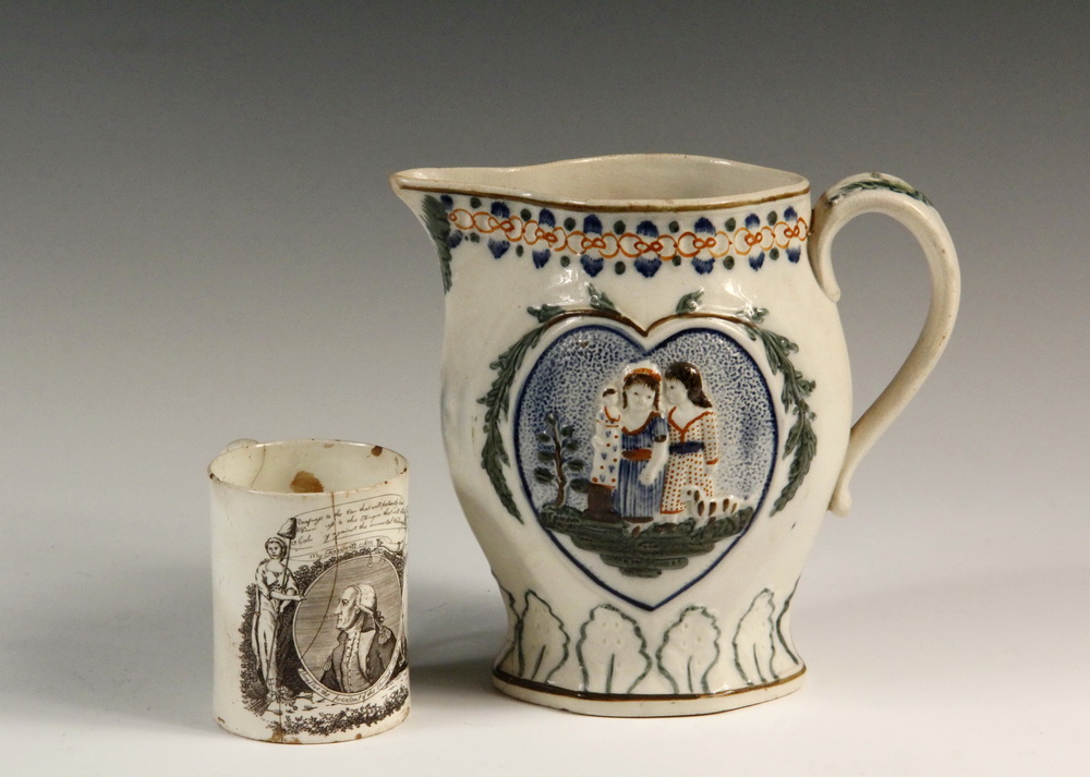 Appraisal: LIVERPOOL CREAMWARE MUG PRATTWARE JUG - - George Washington Commemorative