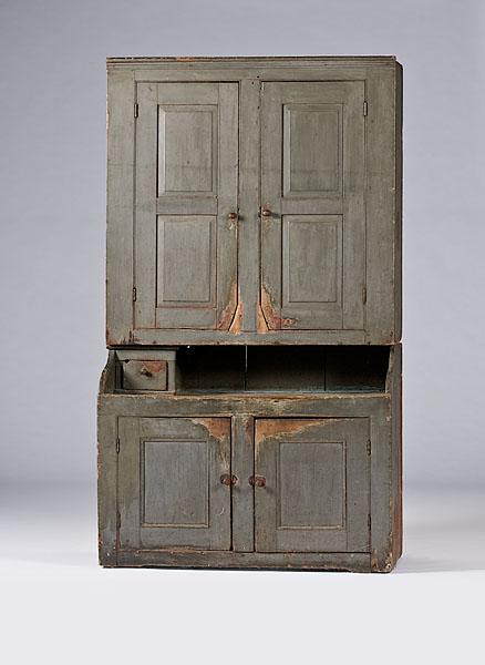 Appraisal: NEW ENGLAND PAINTED STEP-BACK CUPBOARD possibly Vermont ca - A