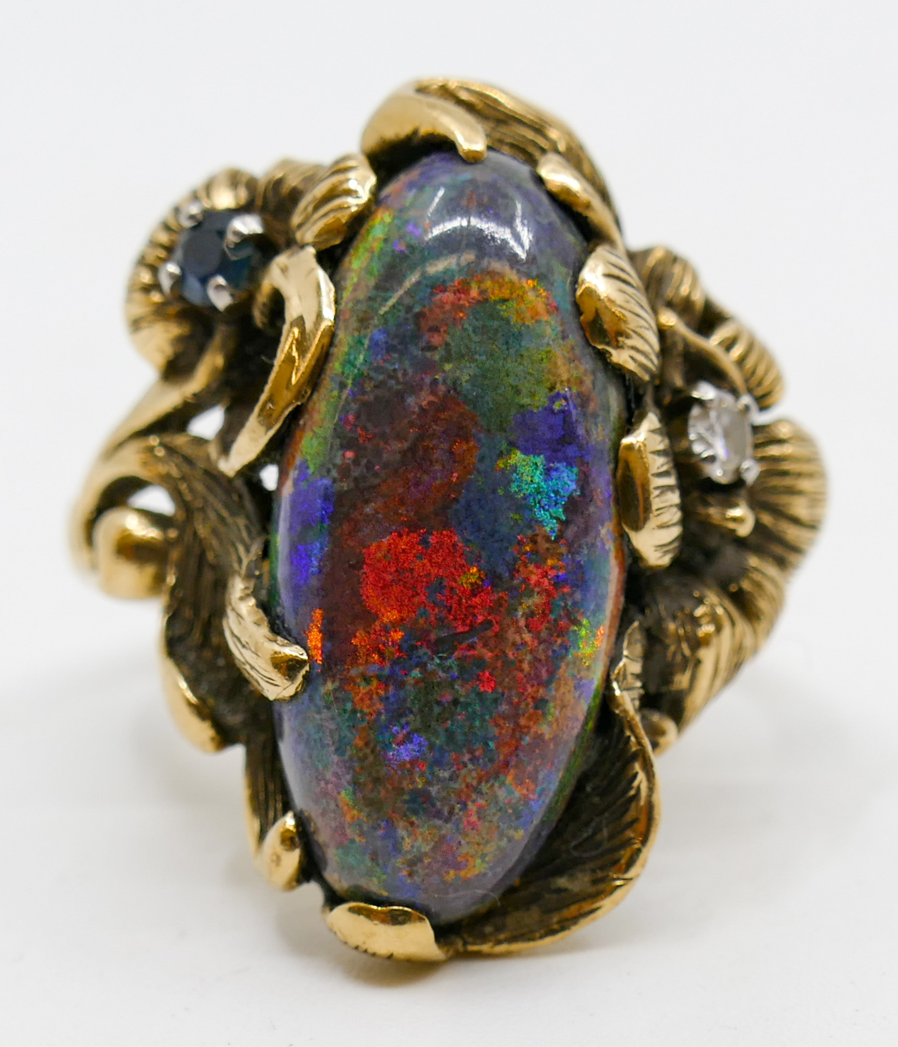 Appraisal: Carlson k Opal Diamond Sapphire Floral Ring Size - Grams