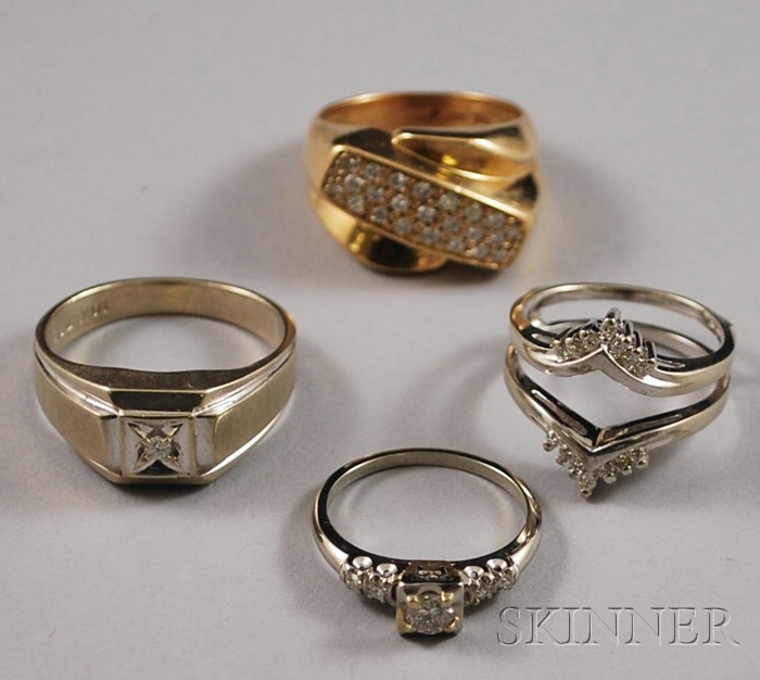 Appraisal: Four Gold and Diamond Rings a kt white gold and