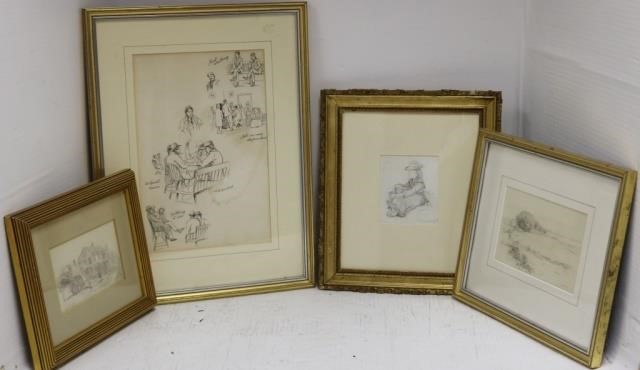 Appraisal: FOUR FRAMED DRAWINGS TO INCLUDE ONE BY FRANKMARSHALL TH CENTURY