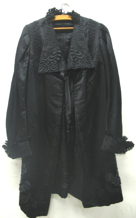 Appraisal: A Victorian black coat the collar decorated with embroidery with