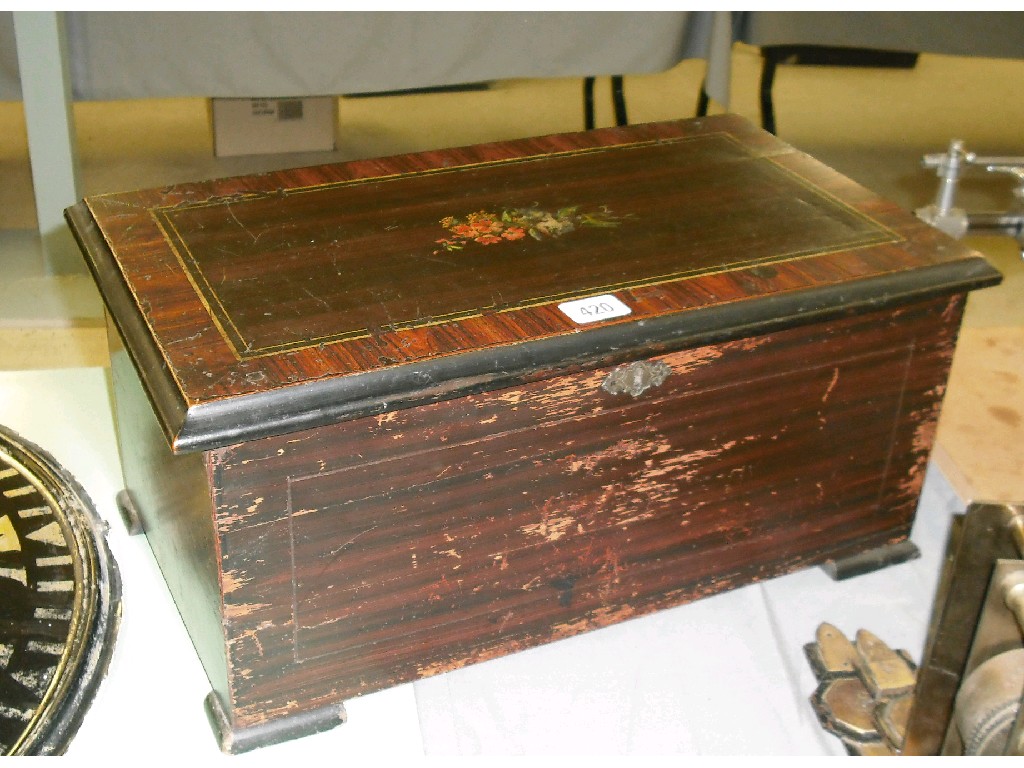 Appraisal: Old rosewood and ebonised music box playing on twelve airs