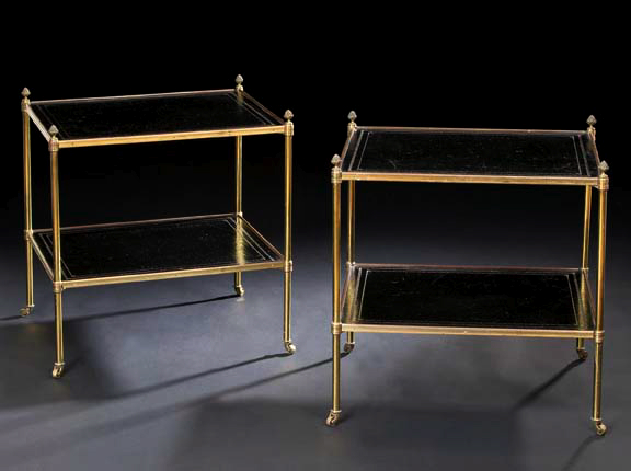 Appraisal: Pair of Louis XVI-Style Gilt-Metal and Leather Occasional Tables early