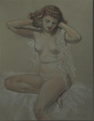 Appraisal: Study of a Nude a pencil and pastel drawing by