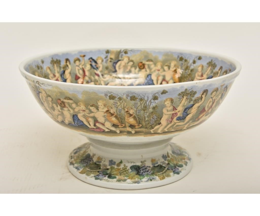 Appraisal: English porcelain punch bowl th c decorated with Bacchus and