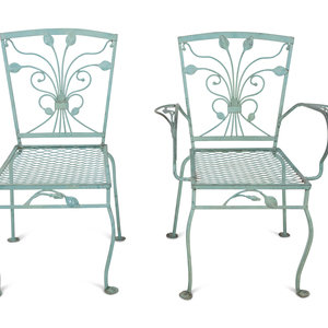 Appraisal: Six Salterini Laurel Wrought Iron Dining Chairs TH CENTURY comprising