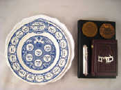 Appraisal: Judaica comprising two ceramic Seder plates and mezzuha a silver