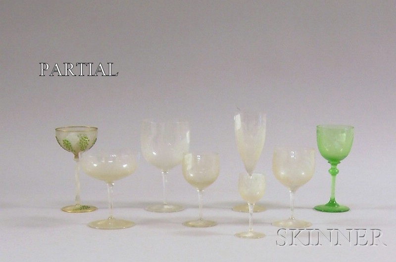 Appraisal: Set of Thirty-seven Colorless and Green Etched Fern Decorated Glass