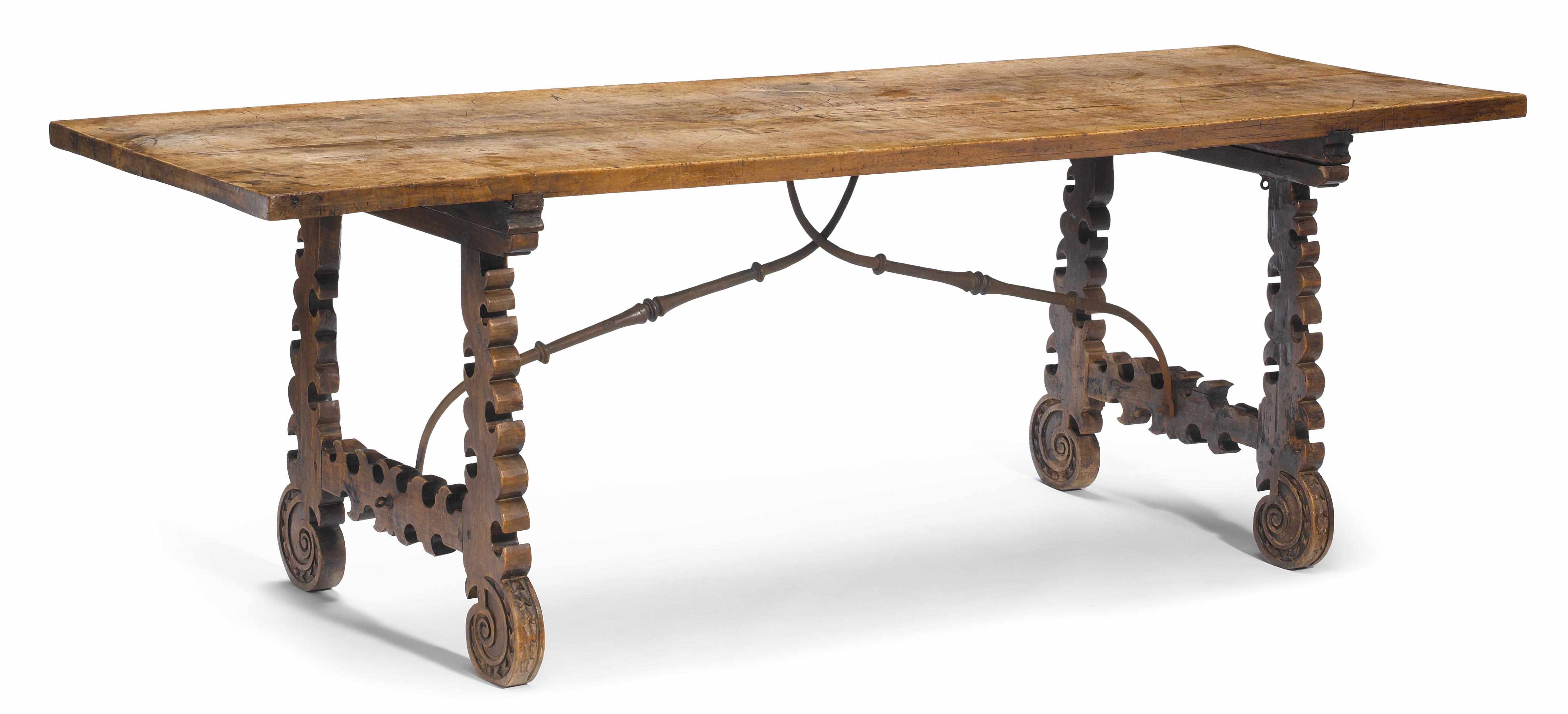 Appraisal: A Spanish Baroque walnut table incorporating antique and later elements