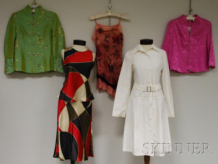 Appraisal: Group of Lady's Clothing and Two Chinese Porcelain Figures a