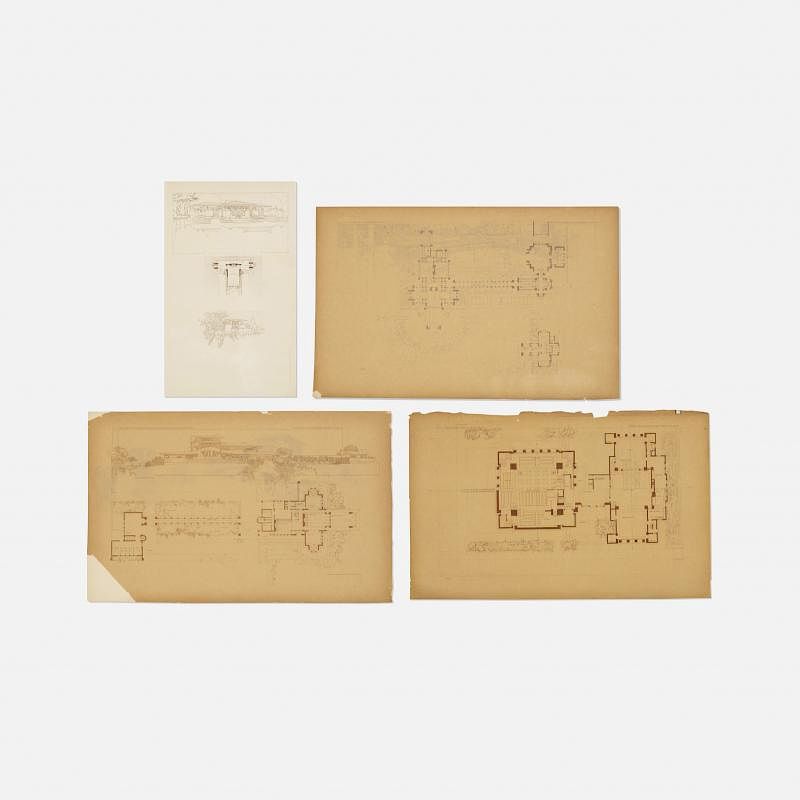 Appraisal: Frank Lloyd Wright collection of four architectural plans and elevations