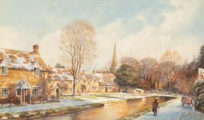 Appraisal: Gordon Lees born Cotswold Village Scene bears signature watercolour cm