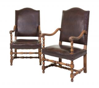 Appraisal: A PAIR OF RENAISSANCE REVIVAL WALNUT ARMCHAIRS A PAIR OF