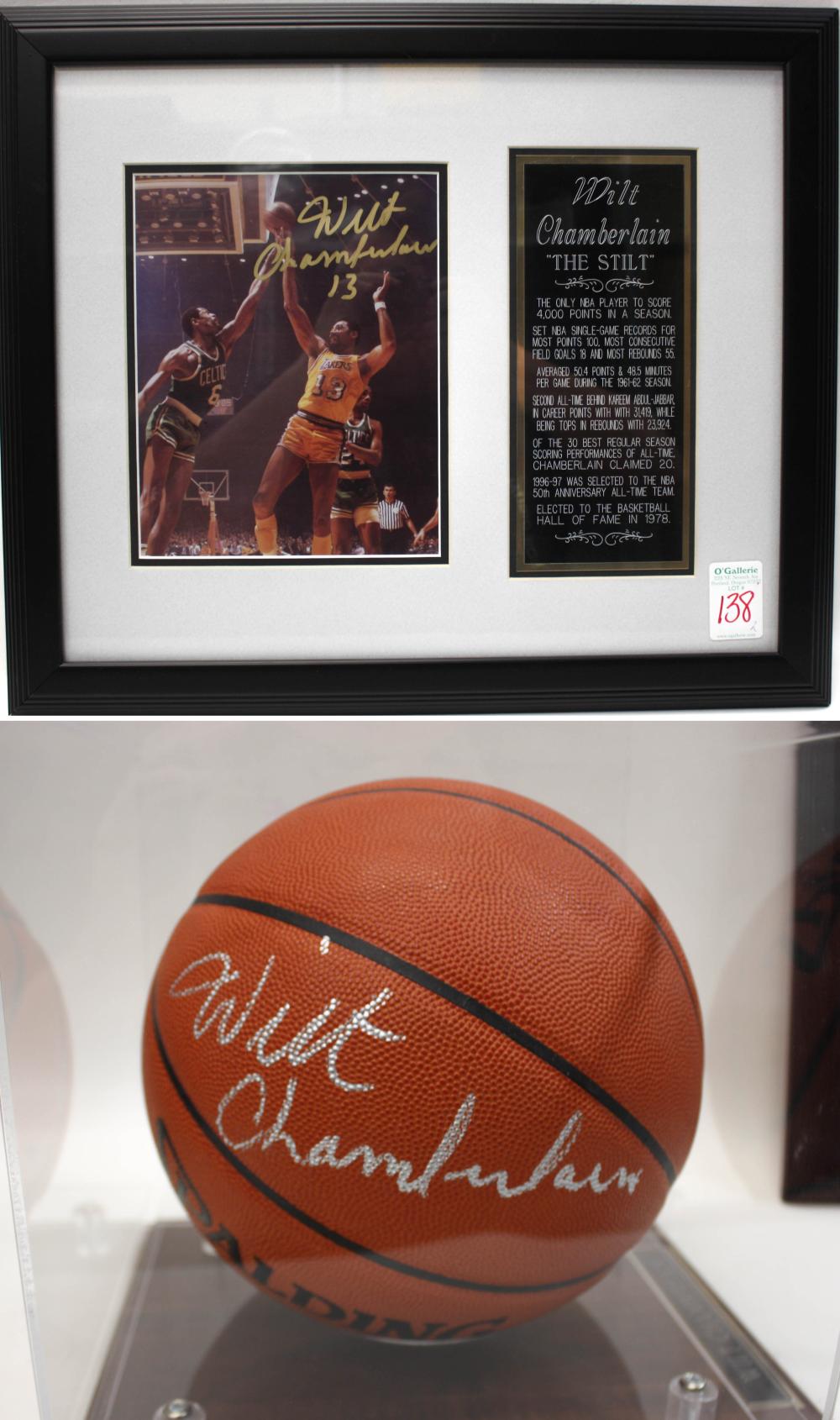 Appraisal: WILT CHAMBERLAIN AUTOGRAPHED BASKETBALL AND FRAMED PHOTOGRAPH The signed basketball