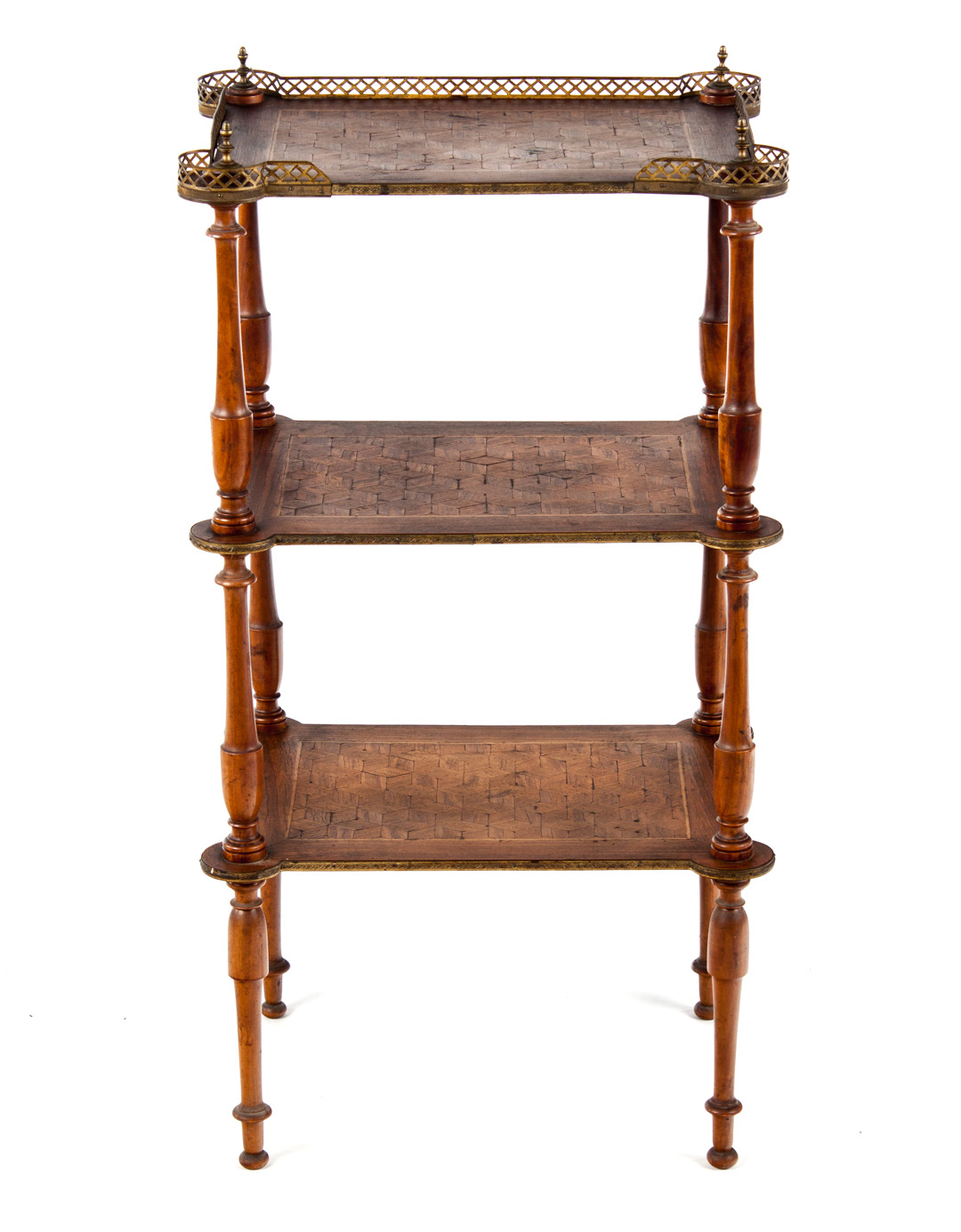 Appraisal: Louis XVI style parquetry three-tier stand first half- th century