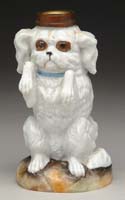 Appraisal: PORCELAIN FIGURAL MINI LAMP H - White porcelain dog with