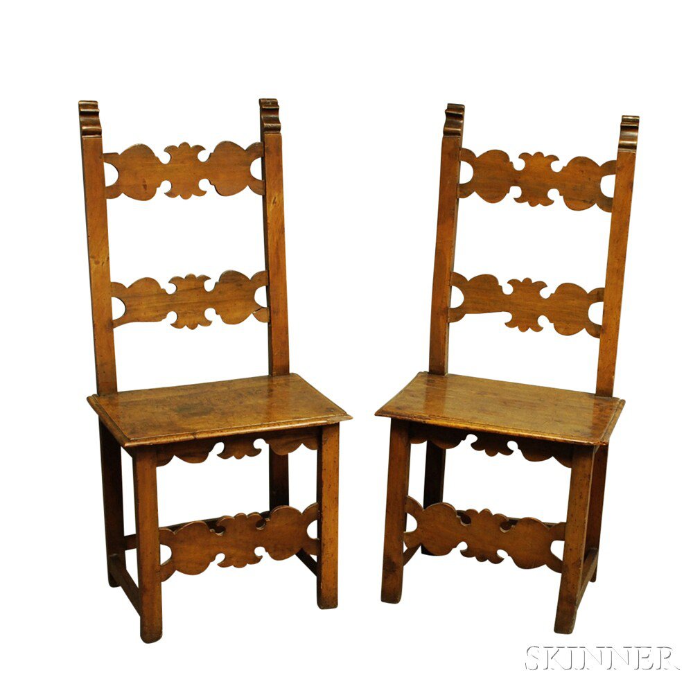 Appraisal: Pair of Continental Carved Walnut Side Chairs th th century