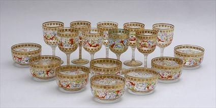 Appraisal: NINE VENETIAN ENAMELED GLASS WATER GOBLETS AND EIGHT FINGER BOWLS