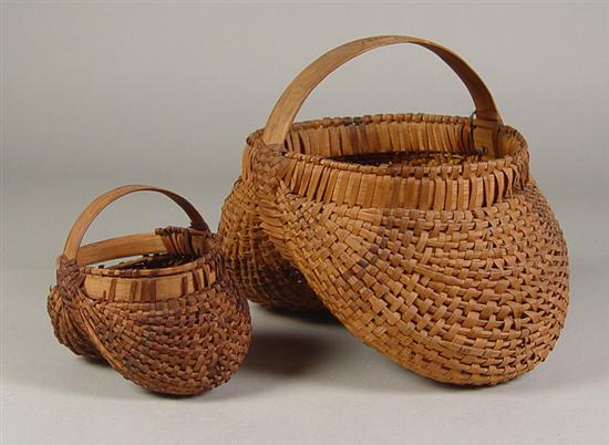 Appraisal: Pair of Oak Splint Buttocks Baskets Asheville NC burned into