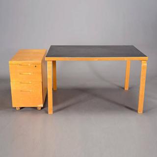 Appraisal: Alvar Aalto Blonde Wood Writing Table W Bay Of Drawers