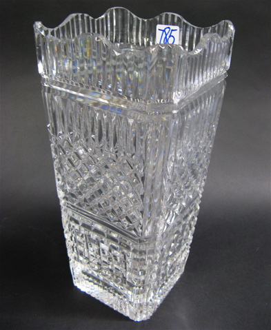 Appraisal: IRISH WATERFORD CUT CRYSTAL TALL FLOWER VASE square-form tapered vase