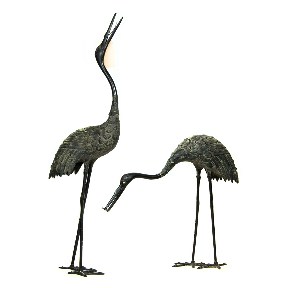 Appraisal: PAIR OF CHINESE BRONZE CRANES Pair of Chinese bronze cranes