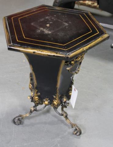 Appraisal: Tole Lacquered Gilt Decorated Footed Lidded Container From a New