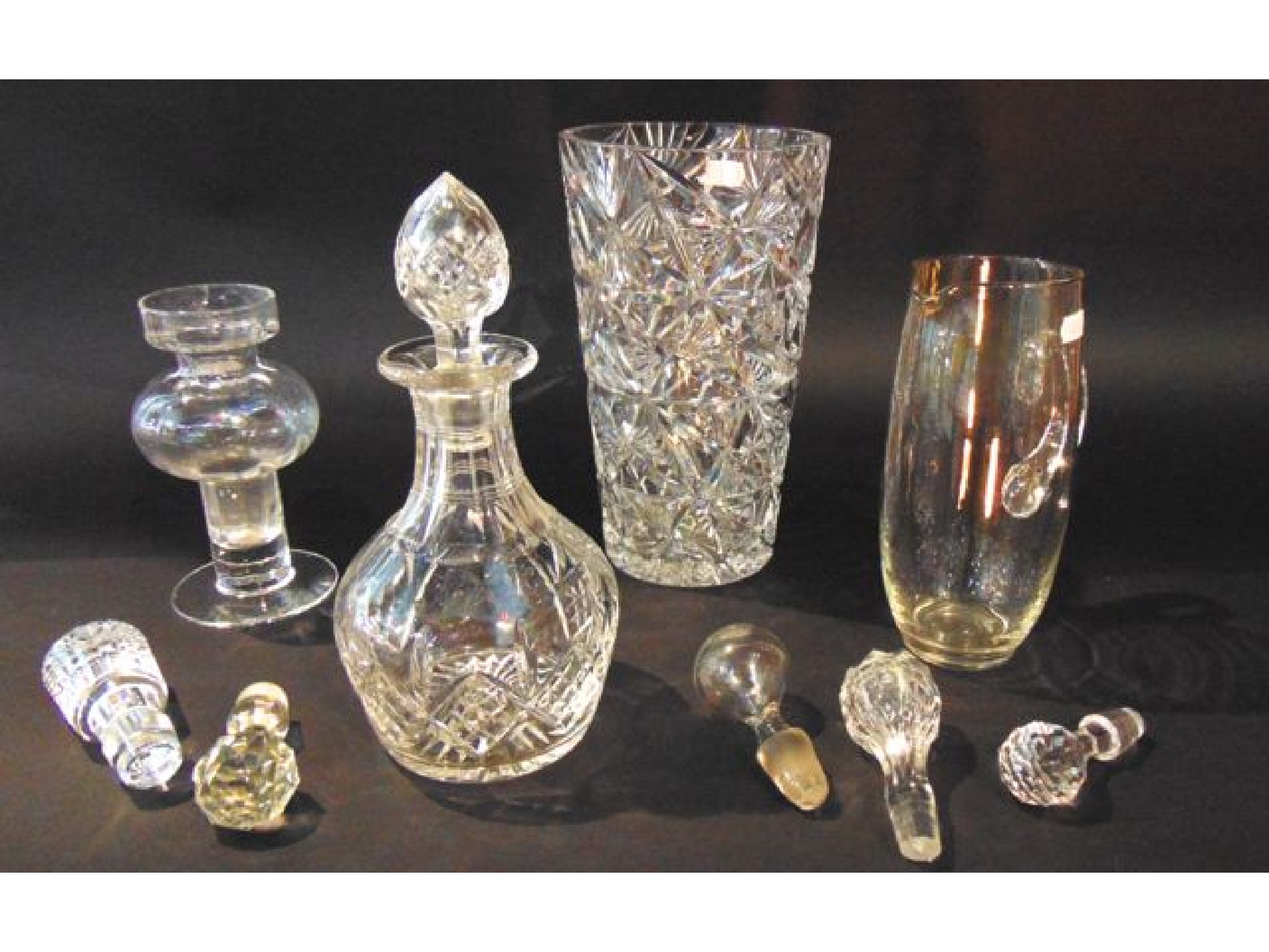 Appraisal: A substantial clear cut glass vase of tapering cylindrical form