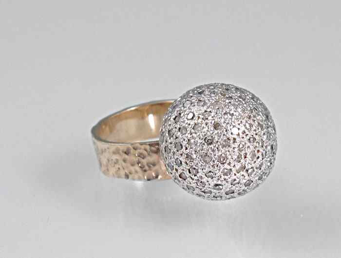 Appraisal: K GOLD PAVE DIAMOND BALL RING round single cut diamonds