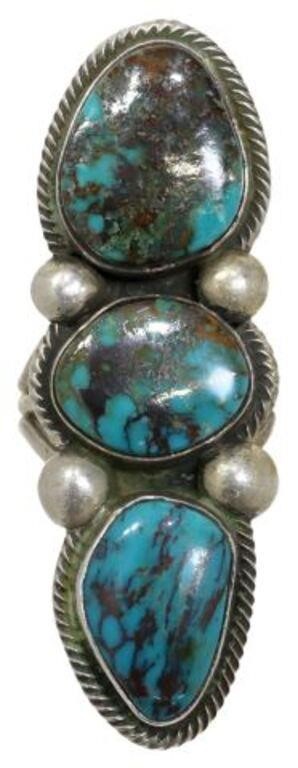 Appraisal: Gents Native American sterling and turquoise statement ring signed R