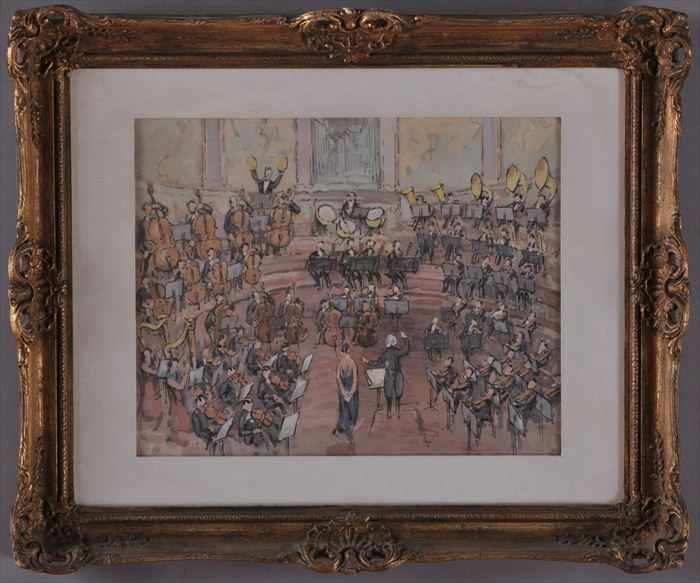 Appraisal: FRENCH SCHOOL ORCHESTRA Gouache on paper x in sight bearing