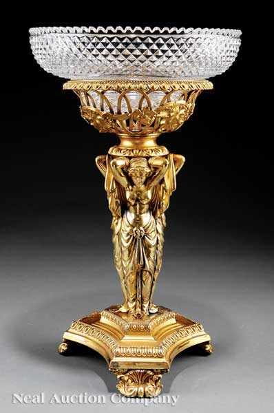 Appraisal: A Neoclassical-Style Gilt Bronze Centerpiece th c cut glass bowl