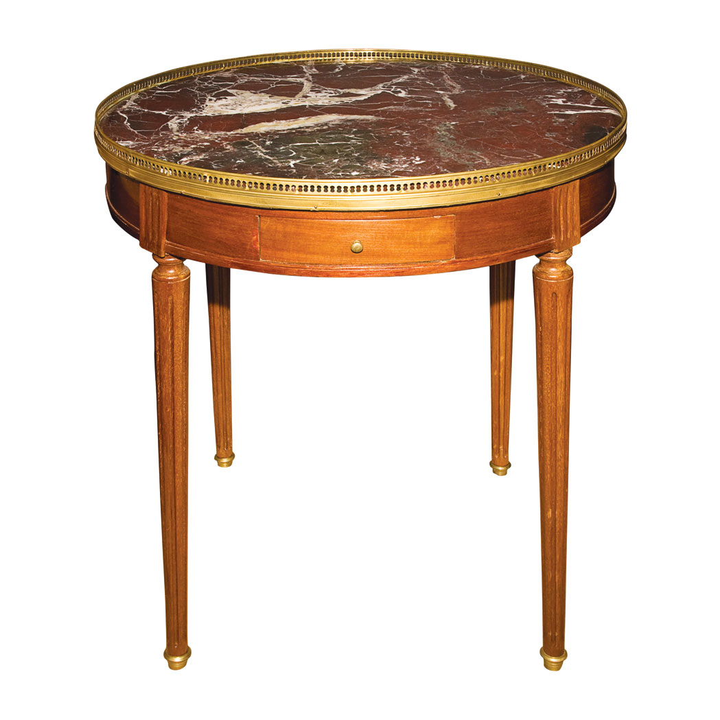 Appraisal: Louis XVI Style Marble Top Mahogany Bouillotte Table Height inches