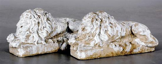 Appraisal: Pair cast-stone lions circa each in repose on plinth H