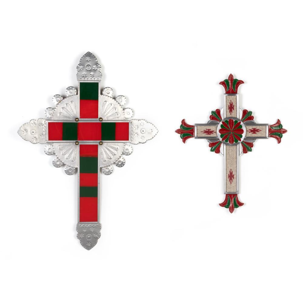 Appraisal: RITA VALENCIA MARTINEZ DON CASH PAIR OF TIN CROSSES CA