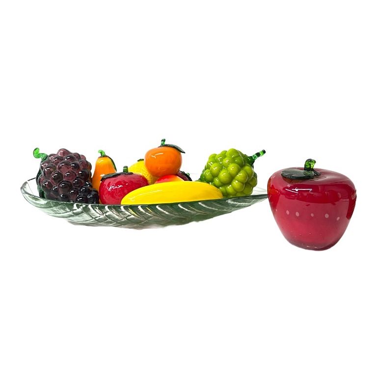 Appraisal: Glass Fruit Bowl with Painted Glass Fruit x inches glass