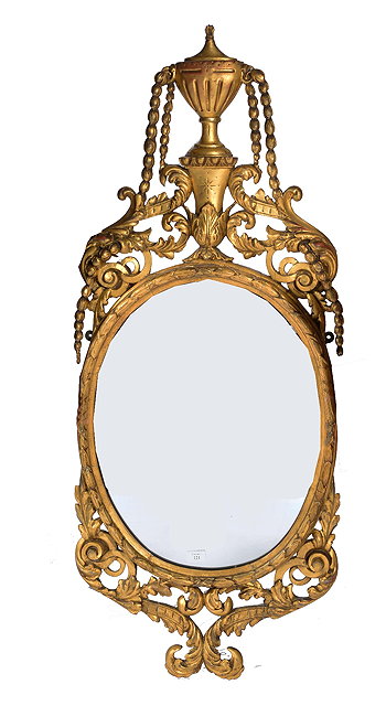 Appraisal: th Century gilt Adam style carved giltwood wall mirrorwith urn