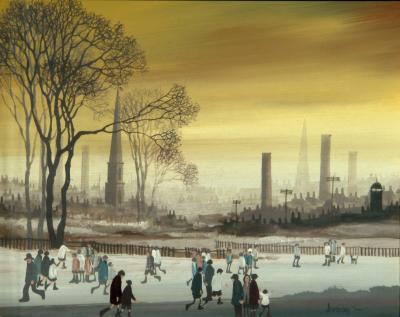 Appraisal: BRIAN A SHIELDS BRAAQ Industrial Town Park with Figures in