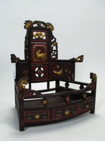 Appraisal: Oriental Antique Carved Throne with red and gold paint carvings