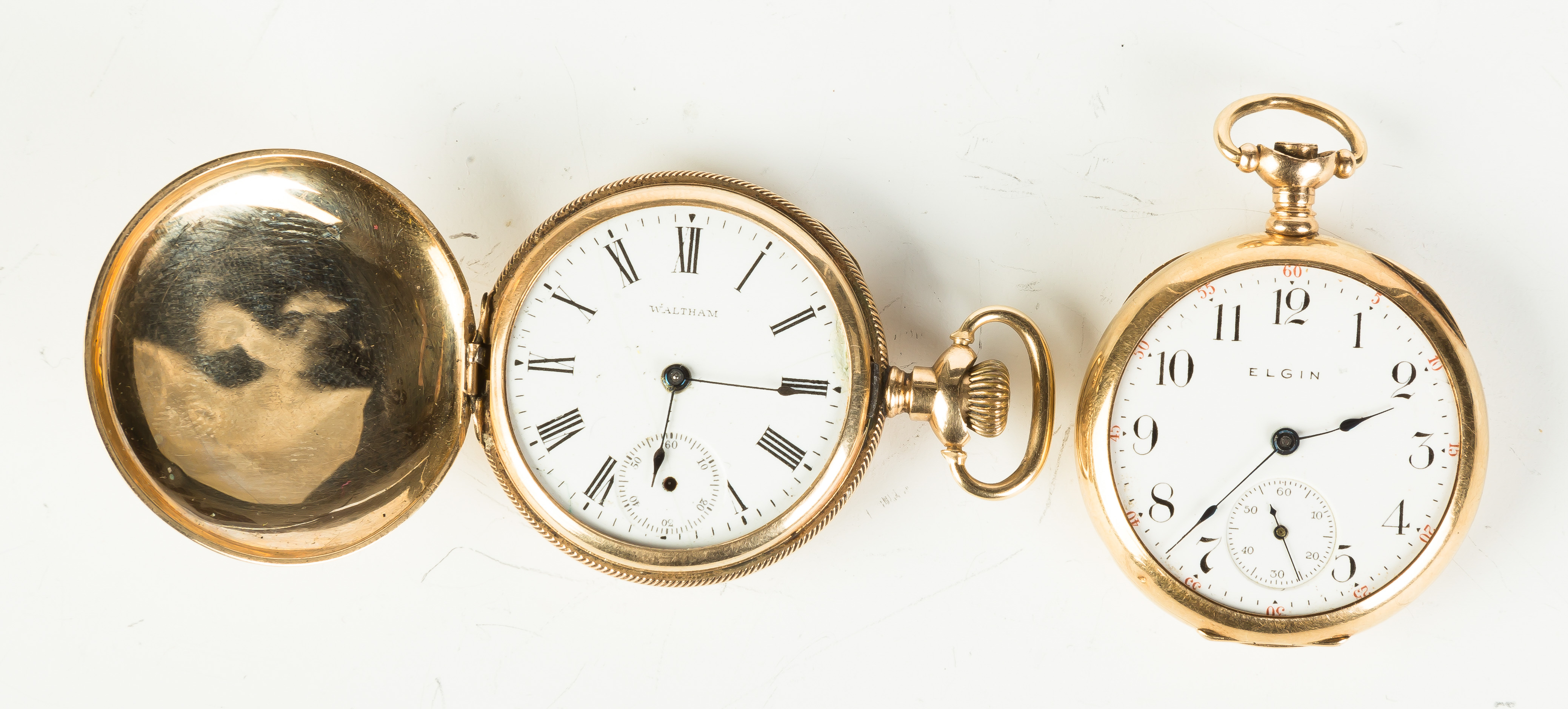 Appraisal: Two K Gold Pocket Watches Elgin Waltham Both cases monogrammed