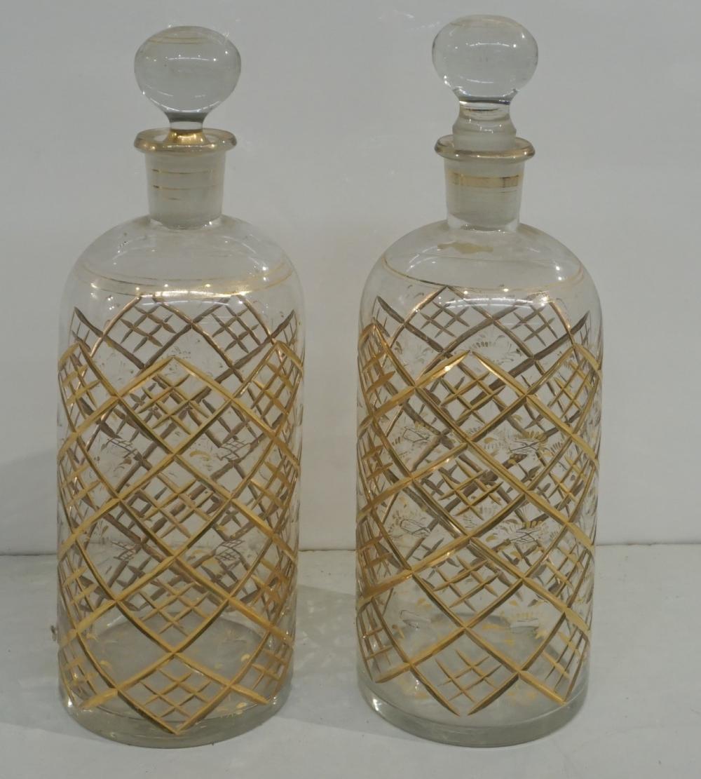 Appraisal: PAIR GILT DECORATED CRYSTAL CYLINDRICAL DECANTERS H IN CM Pair