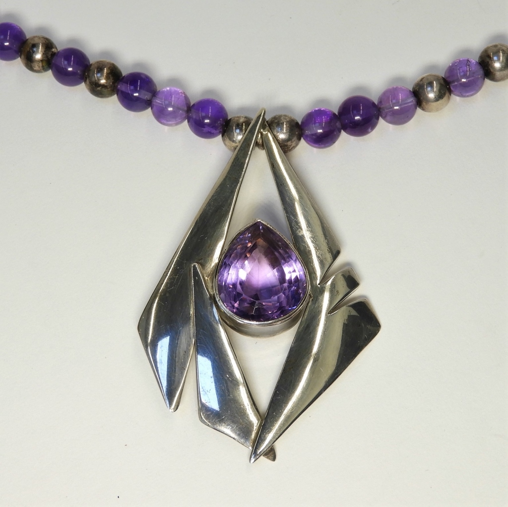 Appraisal: CAROL FELLEY STERLING SILVER AMETHYST NECKLACE United States Dated Modernist