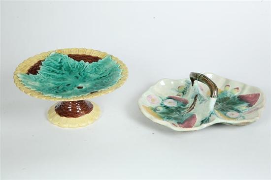 Appraisal: TWO PIECES OF MAJOLICA A two part handled tray with