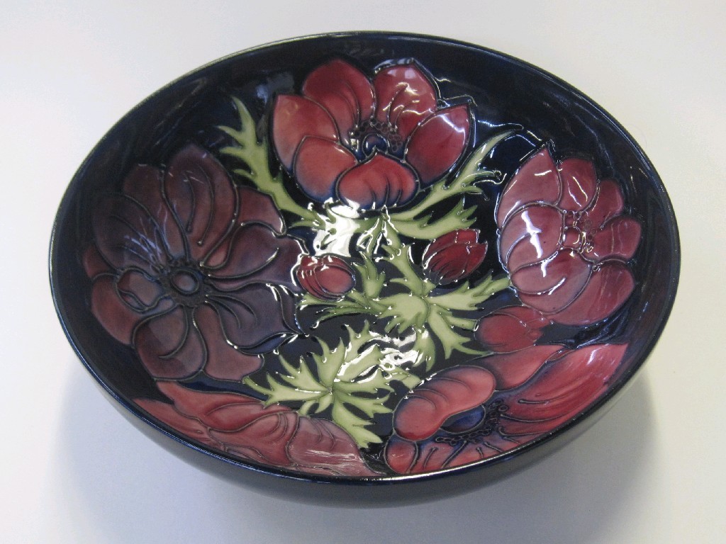 Appraisal: Modern Moorcroft 'Anemone' footed bowl on blue ground diameter factory