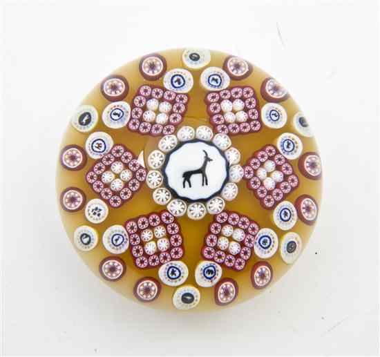 Appraisal: A Baccarat Millefiori Paperweight having central deer motif Height inches